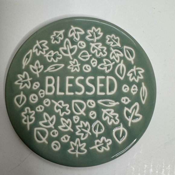 Set of 4 Sage Green Ceramic “Blessed” Coasters by Holiday Home. “Harvest” (2-A) - Picture 4 of 5